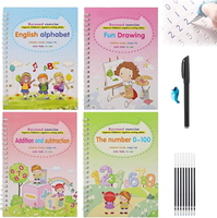 Magic Handwriting Practice Kit for Kids - 4 Reusable Number Tracing Books (0-100) with Invisible Ink Pen, Silicone Grip Trainer & 8 Refills | Educational Gift for Early Learning & Preschool Writing