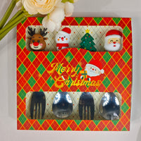 4Pcs Christmas Spoon Fork Set Creative Xmas Tree Santa Snowman Elk Stainless Steel Tableware for Tea Soup Coffee Stirring Spoons Fruit Salad Steak Forks Festive Gift  Christmas Gift