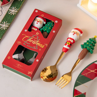 2-Psc Christmas Silverware Set | Stainless Steel Spoon & Fork | Holiday Party Favors, Gift Idea for Family & Neighbors & Friends 4-pack solar