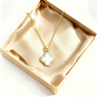 Women's 4-Leaf Clover Black White Onyx Necklace, Adjustable Hypoallergenic Chain, Minimalist Luxury Jewelry Gift