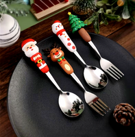 4Pcs Christmas Spoon Fork Set Creative Xmas Tree Santa Snowman Elk Stainless Steel Tableware for Tea Soup Coffee Stirring Spoons Fruit Salad Steak Forks Festive Gift  Christmas Gift