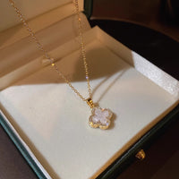 Women's 4-Leaf Clover Black White Onyx Necklace, Adjustable Hypoallergenic Chain, Minimalist Luxury Jewelry Gift