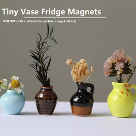 Tiny Vase Fridge Magnets - Nordic & Chinese Fusion Style, Chocolate Glaze/Cream, 8-Piece Set, Kid-Safe, Shatterproof, Ceramic-Look Resin Decor for Kitchen, Office & Gifts