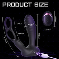 10 Vibrations Heating Function Remote Control Anal Plug with Dual Cock Rings