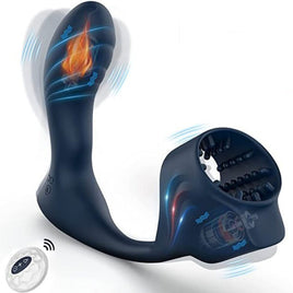 Heating Vibrator Prostate Massager With Penis Sleeve Anal Butt Plug Remote Masturbation Male Cock Ring Sex Toys For Men Couple