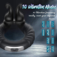 Vibrating Dual Penis Ring Dildo Vibrator Stretchy Adjustable Cock Ring